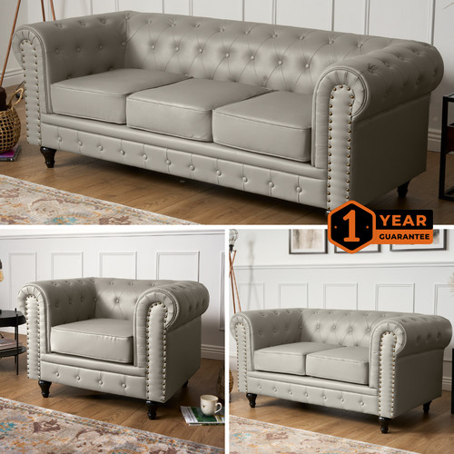 Chesterfield sofa suite grey - sofa,