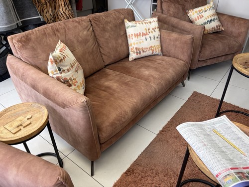 Brown suede leather sofa set - set, 2