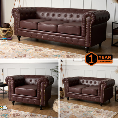 Chesterfield sofa suite brown - sofa,