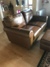 Brown Leather Two-Seater Sofa