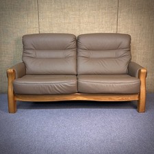 Brown Leather Two Seater Oak