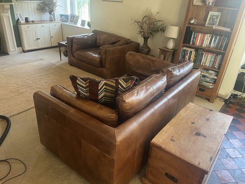 Leather brown sofa - brown, 2/3